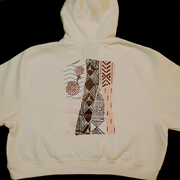 Nike Jordan Crop Hoodie Sweatshirt Cream Brown Pink women's NWT - Picture 2 of 7